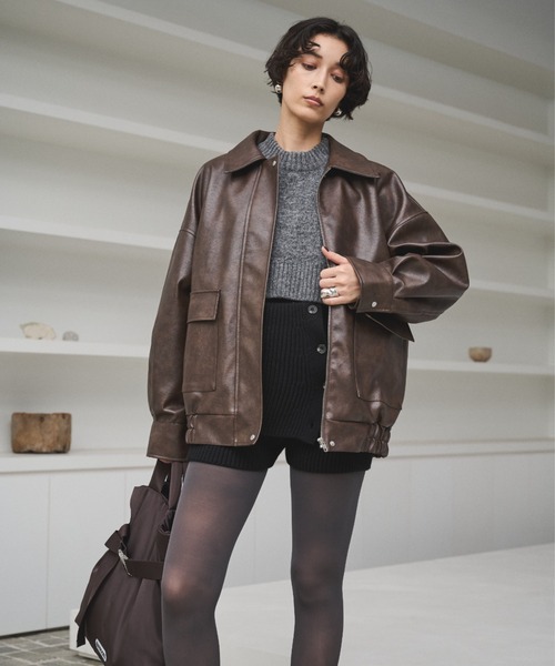 AIC.（エーアイシー）の「クラッシュレザーカバーオールジャケット（ブルゾン・レディース・ブラウン/ブラック・FREE）」の11枚目の写真