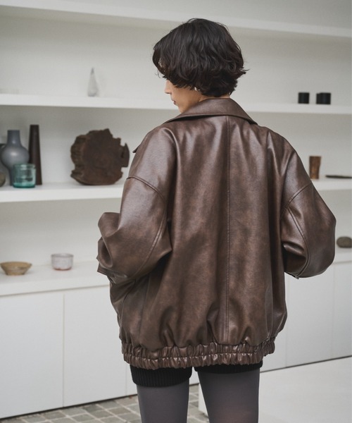 AIC.（エーアイシー）の「クラッシュレザーカバーオールジャケット（ブルゾン・レディース・ブラウン/ブラック・FREE）」の8枚目の写真