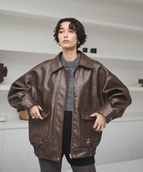 BACKL ASH ブラウン レザージャケット セール】クラッシュレザーカバーオールジャケット（ブルゾン）｜AIC