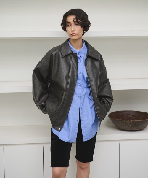 クラッシュレザーカバーオールジャケット（ブルゾン）｜AIC.（エーアイ