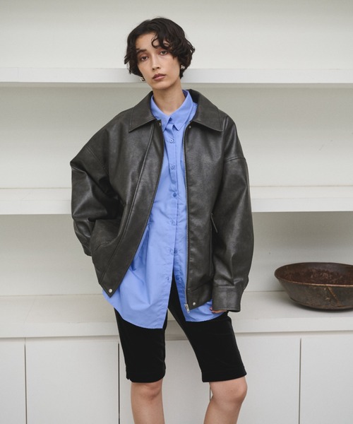 セール】クラッシュレザーカバーオールジャケット（ブルゾン）｜AIC