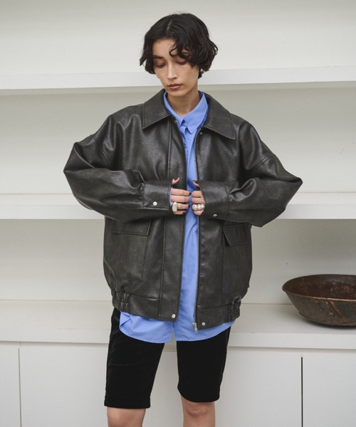 セール】クラッシュレザーカバーオールジャケット（ブルゾン）｜AIC