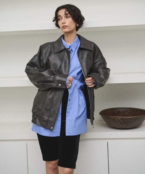 クラッシュレザーカバーオールジャケット（ブルゾン）｜AIC.（エーアイ