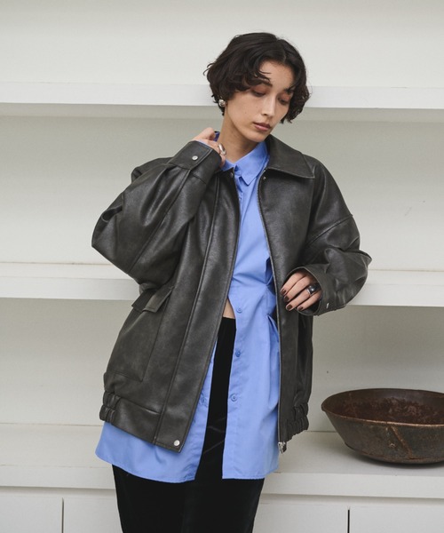 セール】クラッシュレザーカバーオールジャケット（ブルゾン）｜AIC