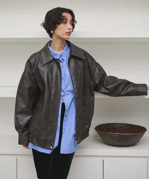 セール】クラッシュレザーカバーオールジャケット（ブルゾン）｜AIC