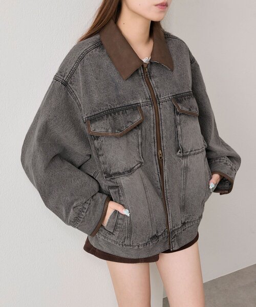 OLIVE des OLIVE（オリーブデオリーブ）の「配色衿デニムブルゾン（デニムジャケット・レディース・ブルー/ブラック・FREE）」の8枚目の写真