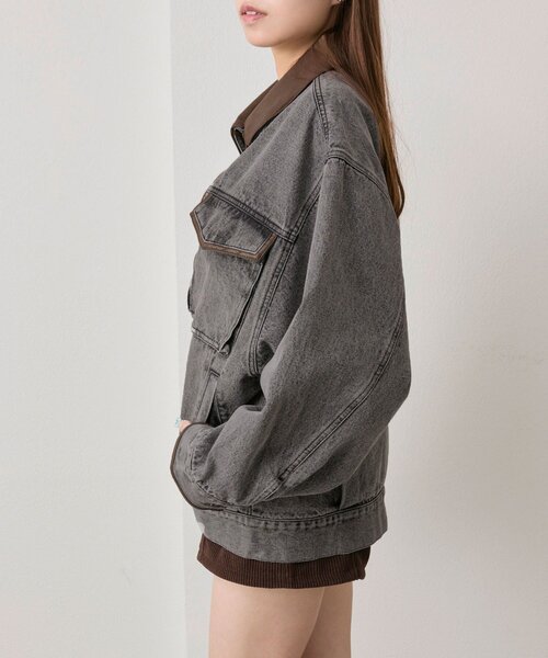 OLIVE des OLIVE（オリーブデオリーブ）の「配色衿デニムブルゾン（デニムジャケット・レディース・ブルー/ブラック・FREE）」の9枚目の写真