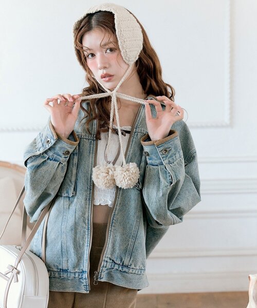 OLIVE des OLIVE（オリーブデオリーブ）の「配色衿デニムブルゾン（デニムジャケット・レディース・ブルー/ブラック・FREE）」の13枚目の写真