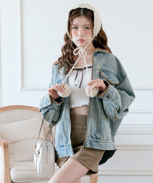 OLIVE des OLIVE（オリーブデオリーブ）の「配色衿デニムブルゾン（デニムジャケット・レディース・ブルー/ブラック・FREE）」の14枚目の写真