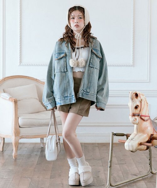 OLIVE des OLIVE（オリーブデオリーブ）の「配色衿デニムブルゾン（デニムジャケット・レディース・ブルー/ブラック・FREE）」の17枚目の写真