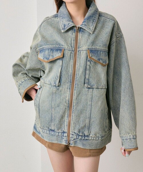 OLIVE des OLIVE（オリーブデオリーブ）の「配色衿デニムブルゾン（デニムジャケット・レディース・ブルー/ブラック・FREE）」の18枚目の写真