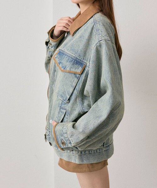 OLIVE des OLIVE（オリーブデオリーブ）の「配色衿デニムブルゾン（デニムジャケット・レディース・ブルー/ブラック・FREE）」の20枚目の写真