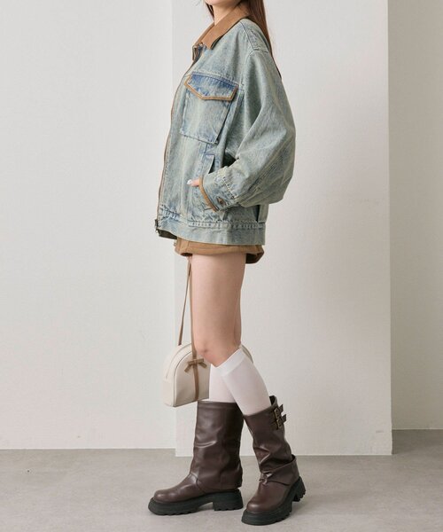 OLIVE des OLIVE（オリーブデオリーブ）の「配色衿デニムブルゾン（デニムジャケット・レディース・ブルー/ブラック・FREE）」の22枚目の写真