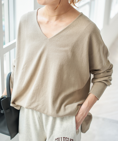 スピック＆スパン（Spick and Span）/コットンバルキーヤーンルーズVネックプルオーバー コットンバルキーヤーンルーズVネックプルオーバー（ニット/セーター