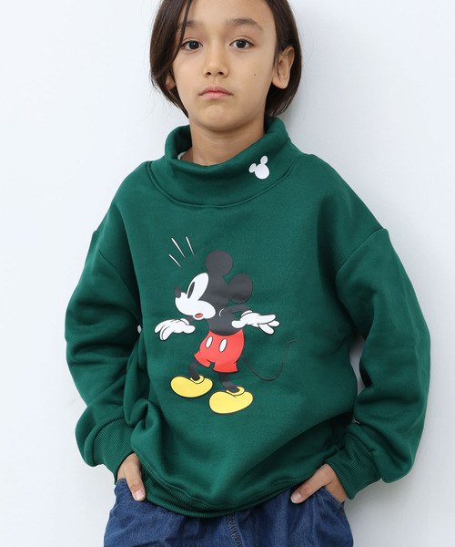 Disney（ディズニー）の「キッズ MICKEY MOUSE 裏起毛 ミッキーオーバーサイズ ハイネックトレーナー（スウェット・キッズ・杢グレー/ダークグリーン/チャコールグレー/グレイッシュベージュ/グレー系その他/キャメル/オートミール/ネイビー・110cm/120cm/130cm/140cm/150cm/160cm）」の6枚目の写真