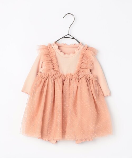 p.premier（ピードットプルミエ）の「【リンク】ドットチュールフリルワンピロンパース（ロンパース・キッズ・ピンク/アイボリー/ベージュ・70/80）」の3枚目の写真