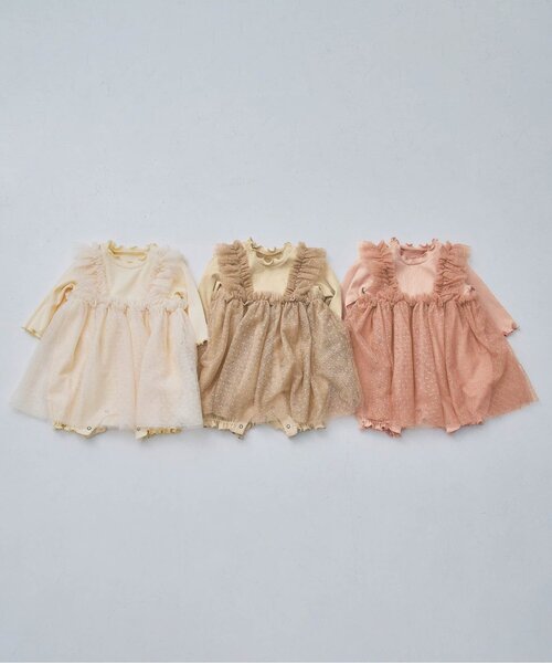 p.premier（ピードットプルミエ）の「【リンク】ドットチュールフリルワンピロンパース（ロンパース・キッズ・ピンク/アイボリー/ベージュ・70/80）」の9枚目の写真