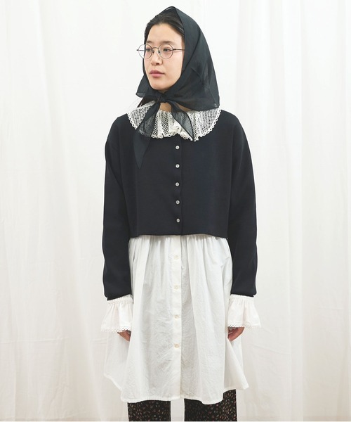 fig Ｌondon（フィグロンドン）の「_C/Ny pleating cardigan（ニット/セーター・レディース・ブラック/アイボリー/ダークブラウン・FREE）」の17枚目の写真