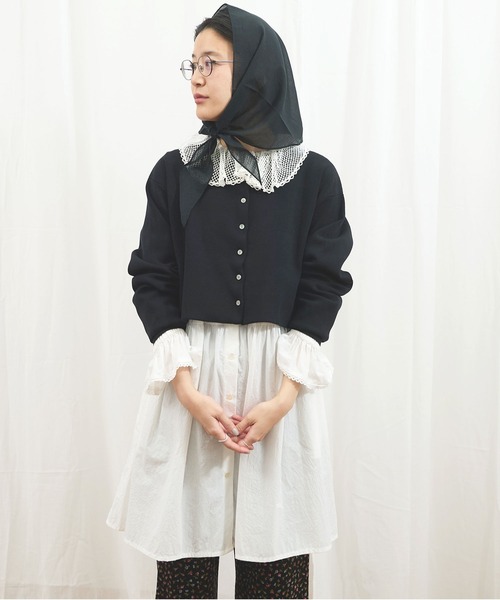 fig Ｌondon（フィグロンドン）の「_C/Ny pleating cardigan（ニット/セーター・レディース・ブラック/アイボリー/ダークブラウン・FREE）」の20枚目の写真