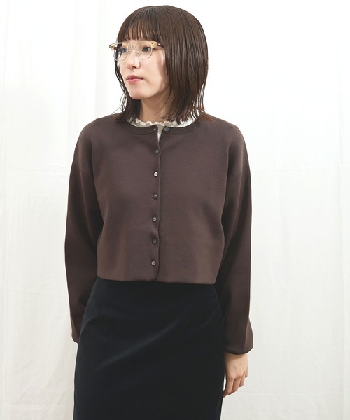 fig Ｌondon（フィグロンドン）の「_C/Ny pleating cardigan（ニット/セーター・レディース・ブラック/アイボリー/ダークブラウン・FREE）」の9枚目の写真