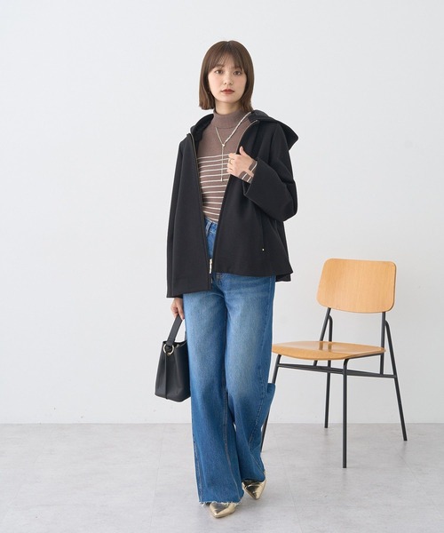 earth music&ecology（アースミュージックアンドエコロジー）の「【2025AW】2WAYフードコート（その他アウター・レディース・ブラック/ベージュ/ライトベージュ・M/L）」の21枚目の写真