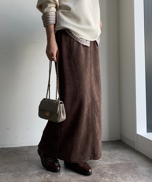 DouDou（ドゥドゥ）の「スウェードダンボールIラインスカート（スカート・レディース・カーキ/ブラウン・FREE）」の2枚目の写真