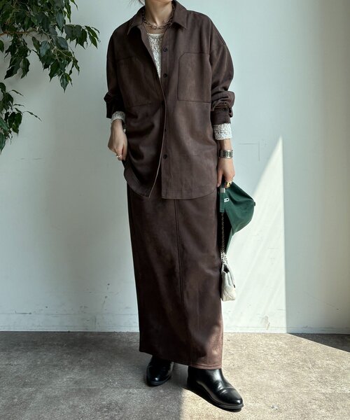 DouDou（ドゥドゥ）の「スウェードダンボールIラインスカート（スカート・レディース・カーキ/ブラウン・FREE）」の3枚目の写真