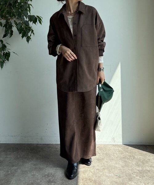 DouDou（ドゥドゥ）の「スウェードダンボールIラインスカート（スカート・レディース・カーキ/ブラウン・FREE）」の4枚目の写真