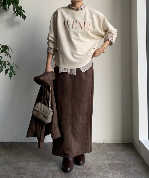 DouDou（ドゥドゥ）の「スウェードダンボールIラインスカート（スカート・レディース・カーキ/ブラウン・FREE）」の7枚目の写真