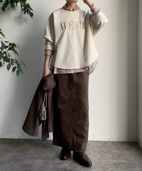 DouDou（ドゥドゥ）の「スウェードダンボールIラインスカート（スカート・レディース・カーキ/ブラウン・FREE）」の8枚目の写真