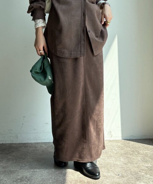 DouDou（ドゥドゥ）の「スウェードダンボールIラインスカート（スカート・レディース・カーキ/ブラウン・FREE）」の10枚目の写真