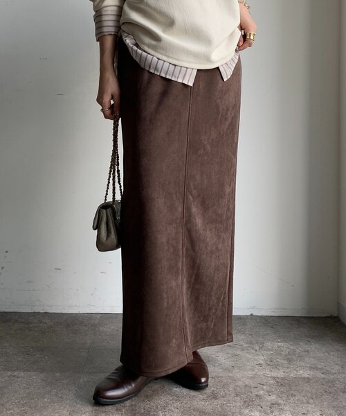 DouDou（ドゥドゥ）の「スウェードダンボールIラインスカート（スカート・レディース・カーキ/ブラウン・FREE）」の12枚目の写真