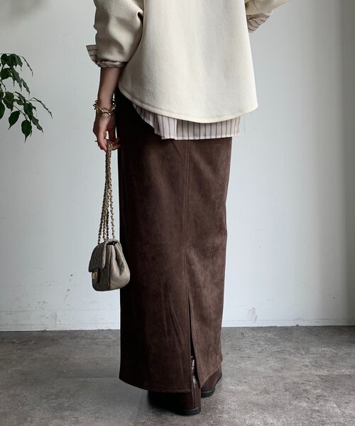 DouDou（ドゥドゥ）の「スウェードダンボールIラインスカート（スカート・レディース・カーキ/ブラウン・FREE）」の14枚目の写真