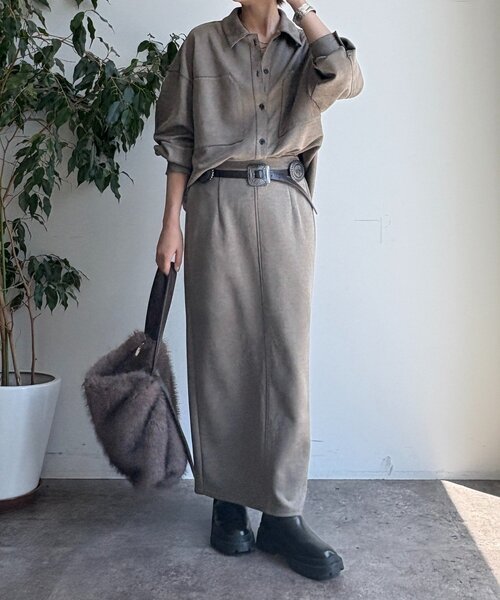 DouDou（ドゥドゥ）の「スウェードダンボールIラインスカート（スカート・レディース・カーキ/ブラウン・FREE）」の15枚目の写真