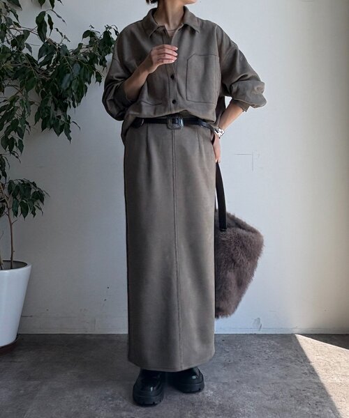 DouDou（ドゥドゥ）の「スウェードダンボールIラインスカート（スカート・レディース・カーキ/ブラウン・FREE）」の16枚目の写真