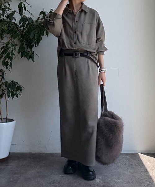 DouDou（ドゥドゥ）の「スウェードダンボールIラインスカート（スカート・レディース・カーキ/ブラウン・FREE）」の17枚目の写真