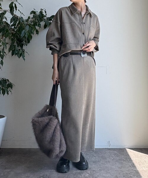 DouDou（ドゥドゥ）の「スウェードダンボールIラインスカート（スカート・レディース・カーキ/ブラウン・FREE）」の18枚目の写真