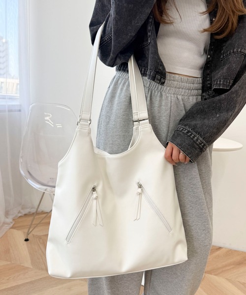 WEGO（ウィゴー）の「WEGO/トライアングルトートバッグ（トートバッグ・レディース・ブラウン/ホワイト/ブラック・FREE）」の5枚目の写真