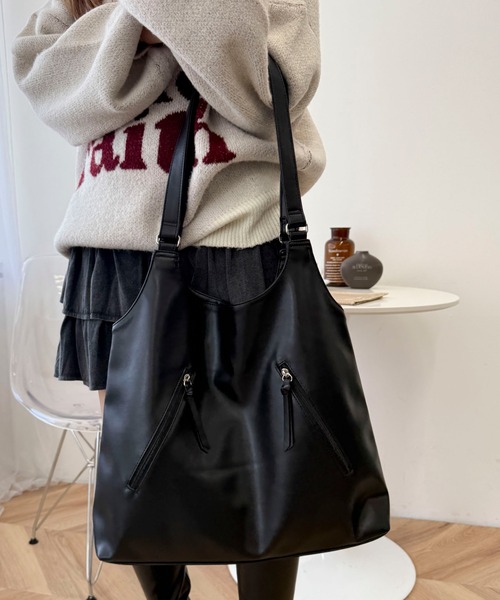 WEGO（ウィゴー）の「WEGO/トライアングルトートバッグ（トートバッグ・レディース・ブラウン/ホワイト/ブラック・FREE）」の8枚目の写真