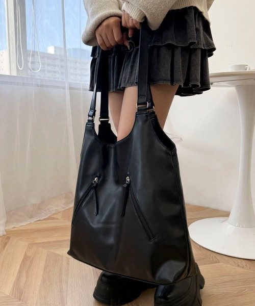 WEGO（ウィゴー）の「WEGO/トライアングルトートバッグ（トートバッグ・レディース・ブラウン/ホワイト/ブラック・FREE）」の9枚目の写真