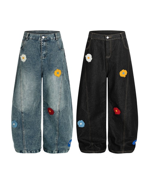 コクーン フラワーモチーフ デニムパンツ（デニムパンツ）｜HOOK