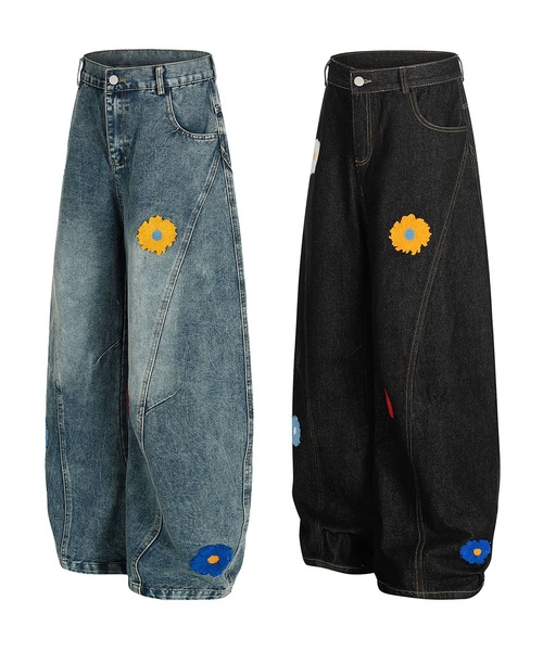 HOOK（フック）の「コクーン フラワーモチーフ デニムパンツ（デニムパンツ・メンズ・ブラック/ブルー・SMALL/MEDIUM/LARGE）」の11枚目の写真