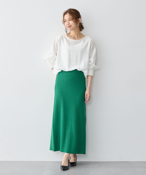 anyfee（エニフィー）の「【anyfee/大きいサイズ】裾ラウンド袖リブルーズフィットTブラウス（Tシャツ/カットソー・レディース・オフホワイト/ブラック・LL/3L/4L/5L）」の20枚目の写真