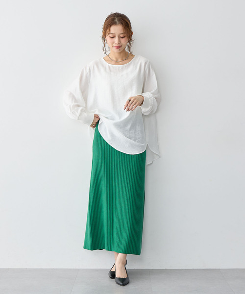 anyfee（エニフィー）の「【anyfee/大きいサイズ】裾ラウンド袖リブルーズフィットTブラウス（Tシャツ/カットソー・レディース・オフホワイト/ブラック・LL/3L/4L/5L）」の22枚目の写真