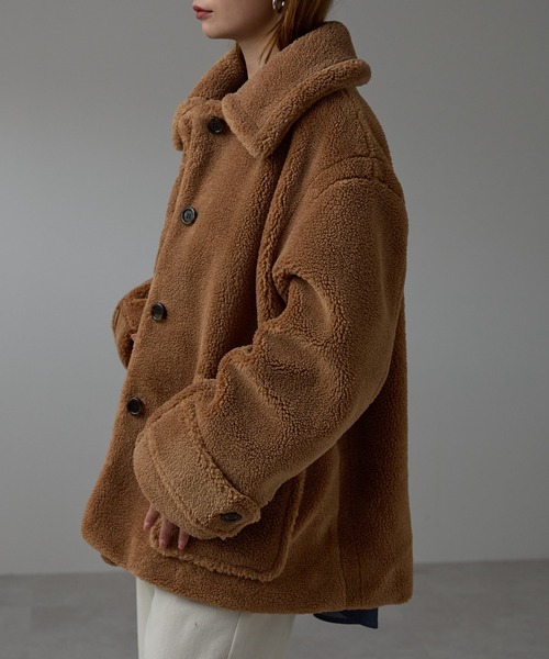 r.（アールドット）の「テディボア　ステンカラーミドルコート（ステンカラーコート・レディース・キャメル/モカ/チャコールグレー/ライトベージュ・FREE）」の9枚目の写真
