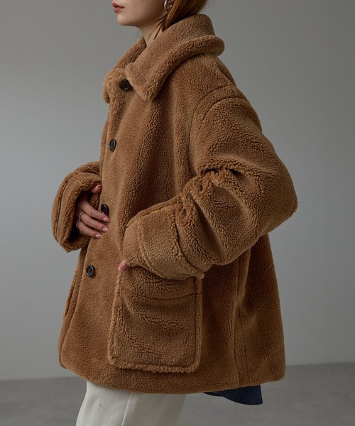 r.（アールドット）の「テディボア　ステンカラーミドルコート（ステンカラーコート・レディース・キャメル/モカ/チャコールグレー/ライトベージュ・FREE）」の5枚目の写真