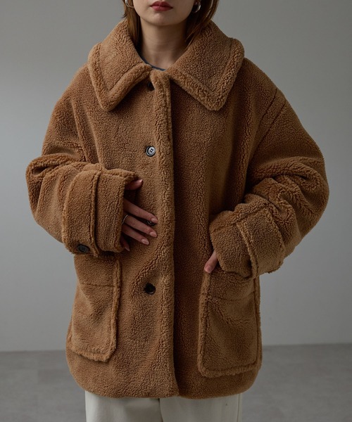 r.（アールドット）の「テディボア　ステンカラーミドルコート（ステンカラーコート・レディース・キャメル/モカ/チャコールグレー/ライトベージュ・FREE）」の12枚目の写真