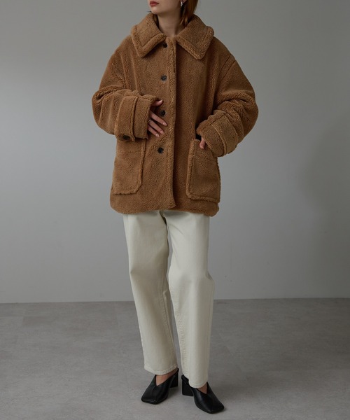 r.（アールドット）の「テディボア　ステンカラーミドルコート（ステンカラーコート・レディース・キャメル/モカ/チャコールグレー/ライトベージュ・FREE）」の14枚目の写真