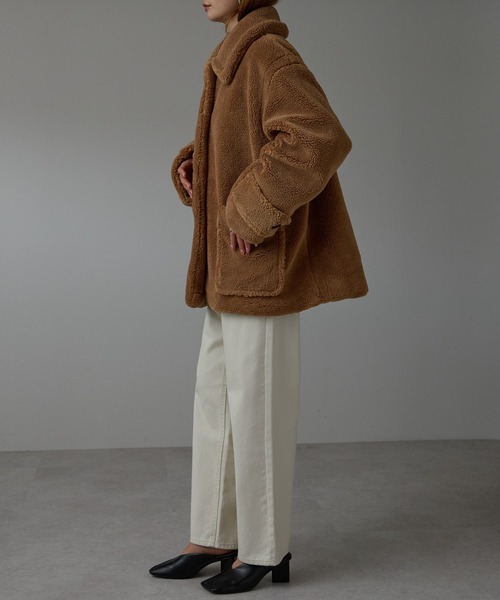 r.（アールドット）の「テディボア　ステンカラーミドルコート（ステンカラーコート・レディース・キャメル/モカ/チャコールグレー/ライトベージュ・FREE）」の17枚目の写真