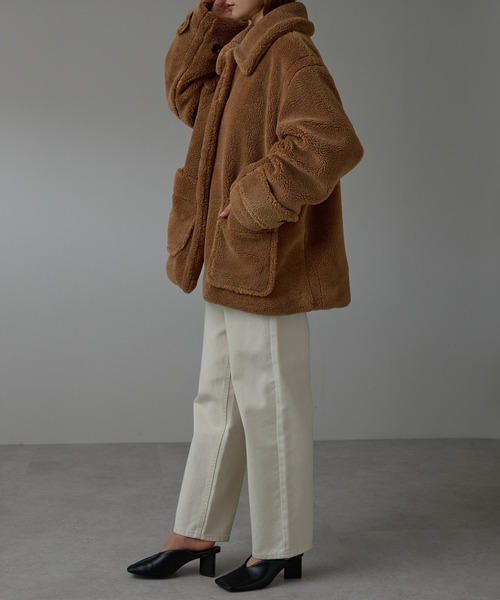 r.（アールドット）の「テディボア　ステンカラーミドルコート（ステンカラーコート・レディース・キャメル/モカ/チャコールグレー/ライトベージュ・FREE）」の18枚目の写真